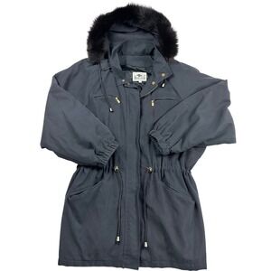 Damselle New York Made in USA Womens Black Faux Fur Hooded Parka Jacket Large